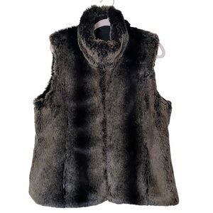 Cozy Faux Fur Vest Women’s Black Brown Gray Sleeveless Zip Front Size Large
